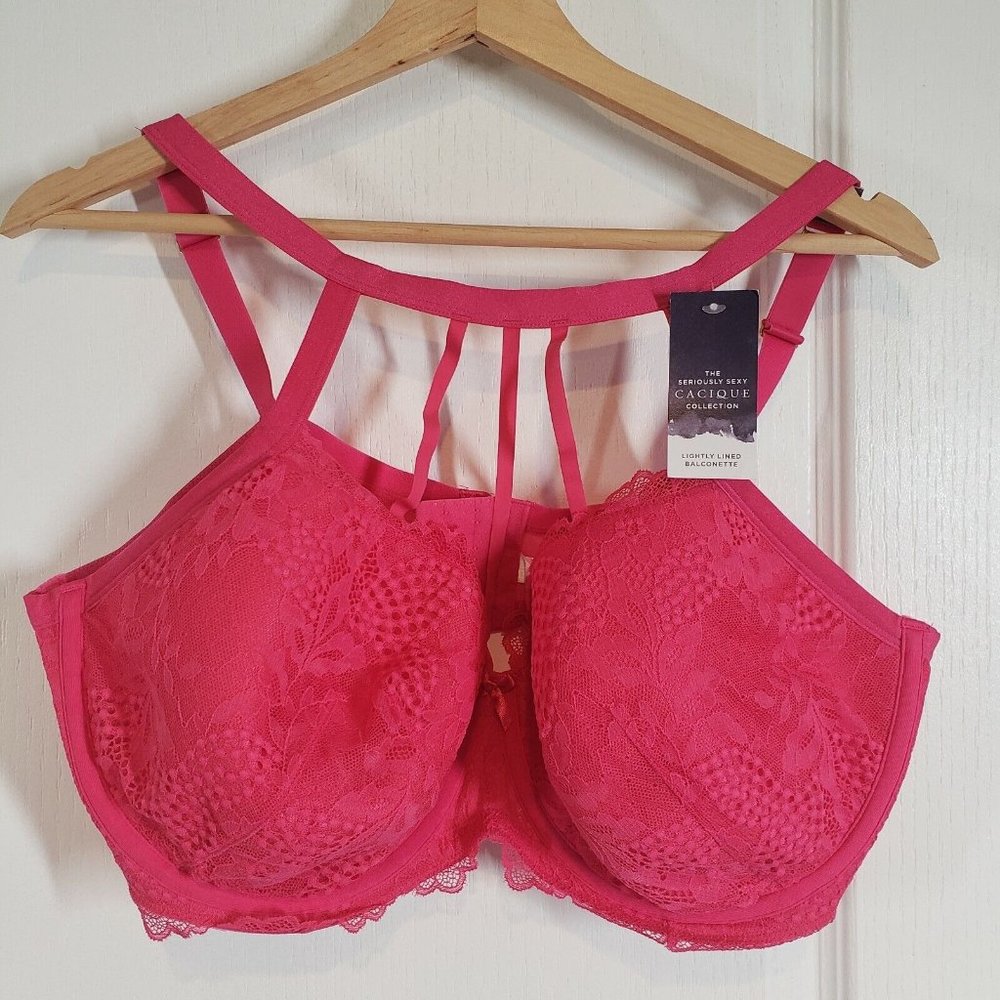 Cacique Bright Pink Lace High-Neck Balconette Bra